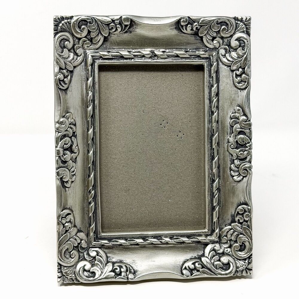 Vintage Ornate Silver Picture Frame 4x6 Baroque Scroll Cottage Chic Decor